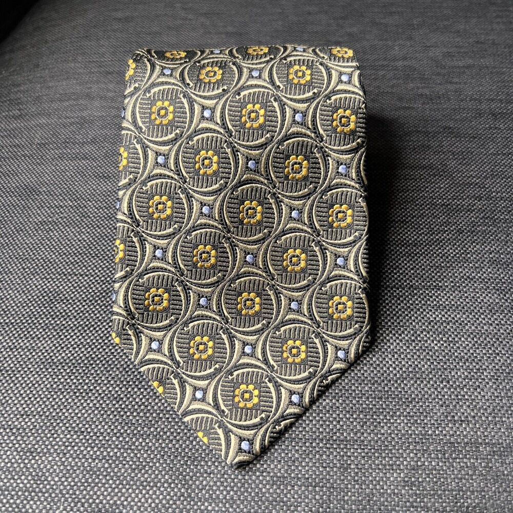 Robert Talbott Best of Class 100% Silk Neck Tie Tan Gold Floral Tile 56" x 3.75"